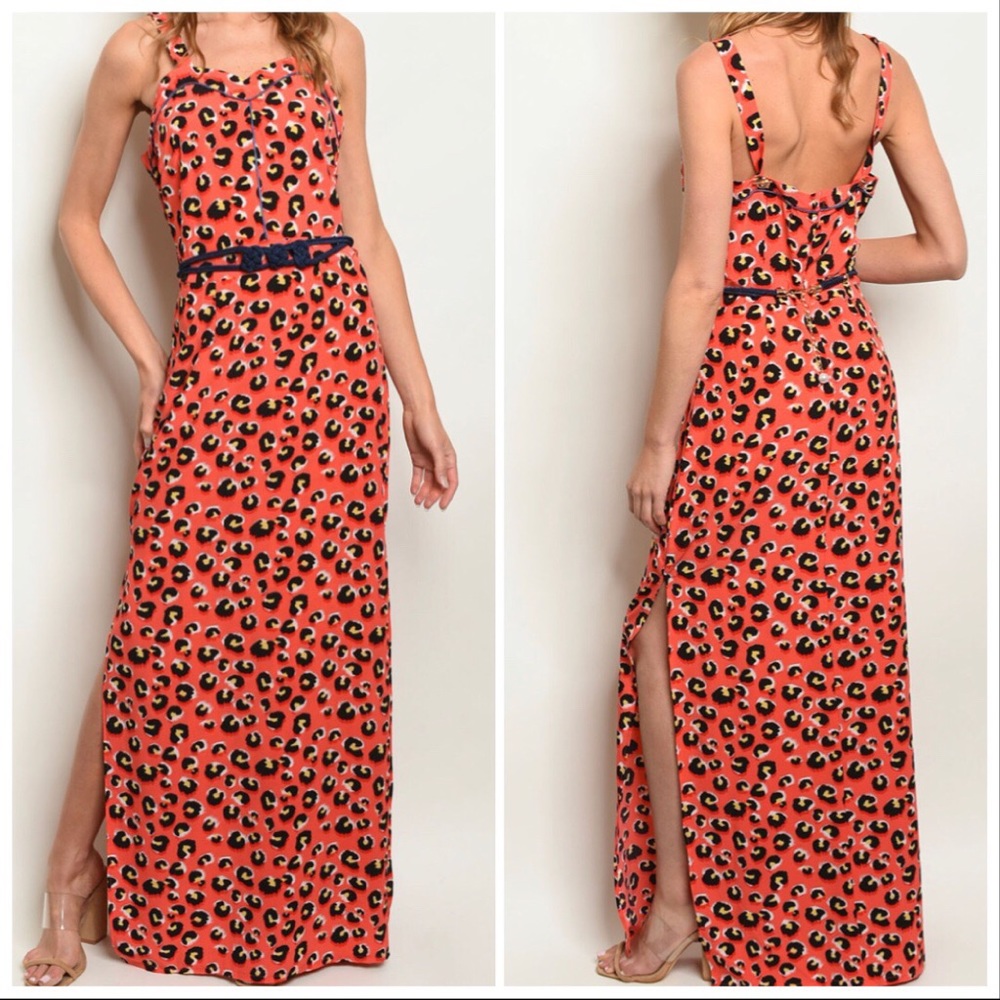 ❤️LAST 3! CORAL LEOPARD ANIMAL PRINT MAXI- Dress - Picture 1 of 3